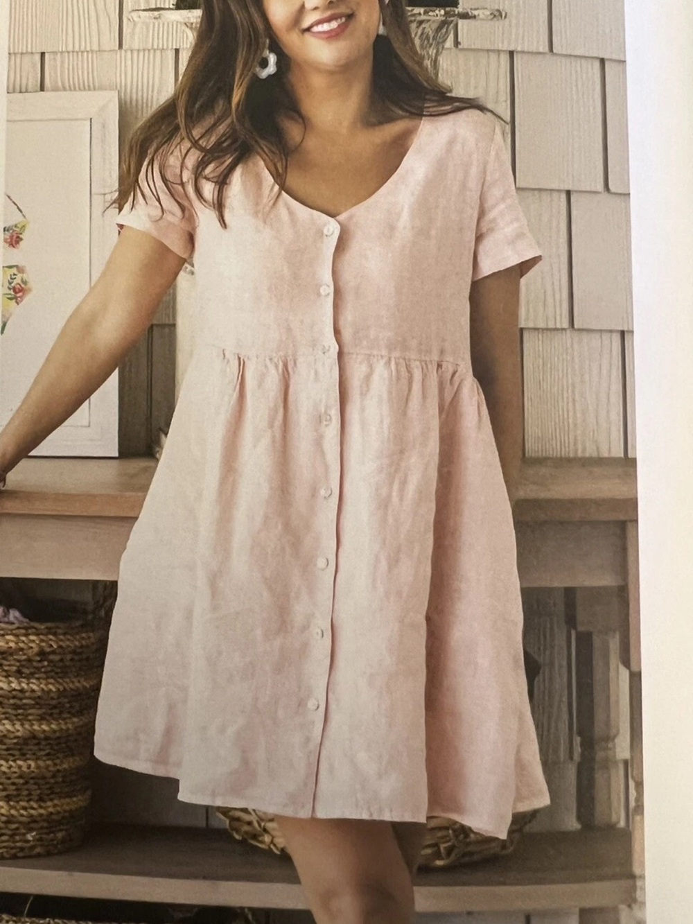 Jillian Harris x PRIV Pink Linen Button Front Babydoll Dress SZ XL Mini Chic